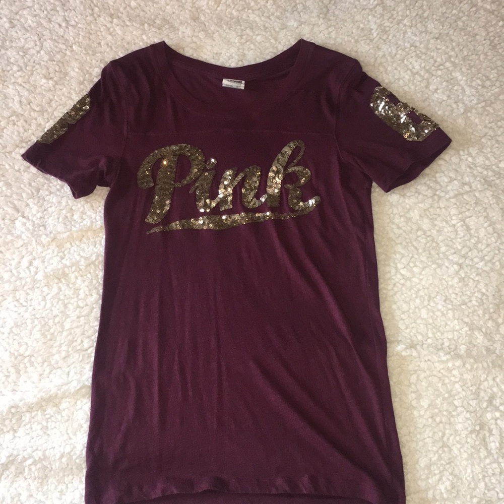 Maroon with Gold Simmer Victoria Secret PINK Shirt
